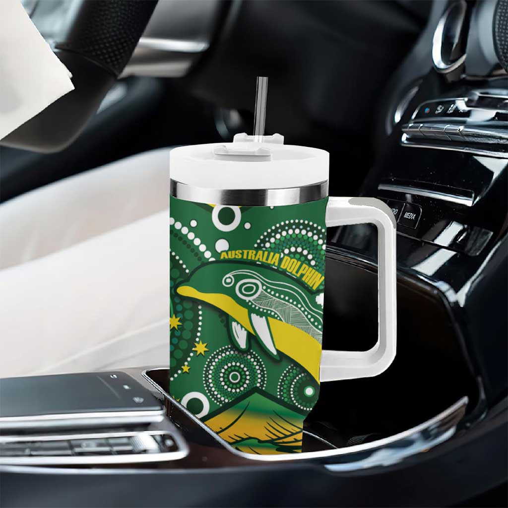 Personalised Australia Swimming Tumbler With Handle Aussie Dolphin Aboriginal National Color