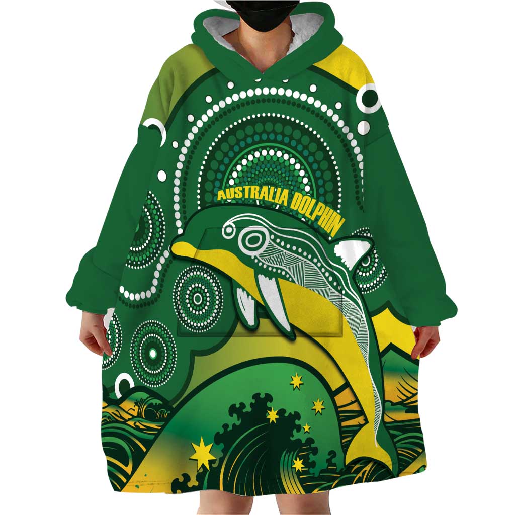 Personalised Australia Swimming Wearable Blanket Hoodie Aussie Dolphin Aboriginal National Color