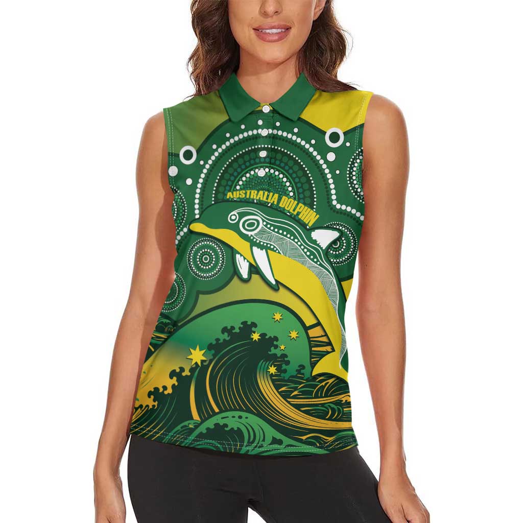 Personalised Australia Swimming Women Sleeveless Polo Shirt Aussie Dolphin Aboriginal National Color