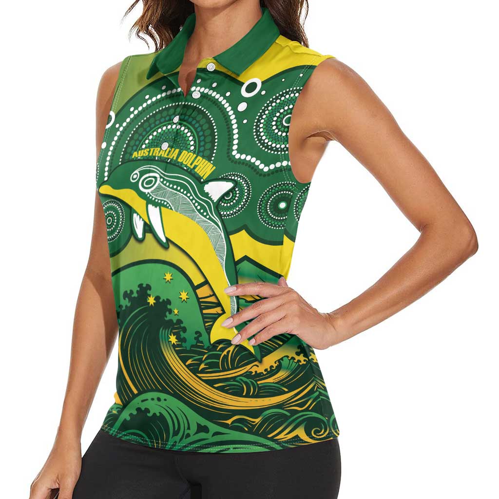 Personalised Australia Swimming Women Sleeveless Polo Shirt Aussie Dolphin Aboriginal National Color