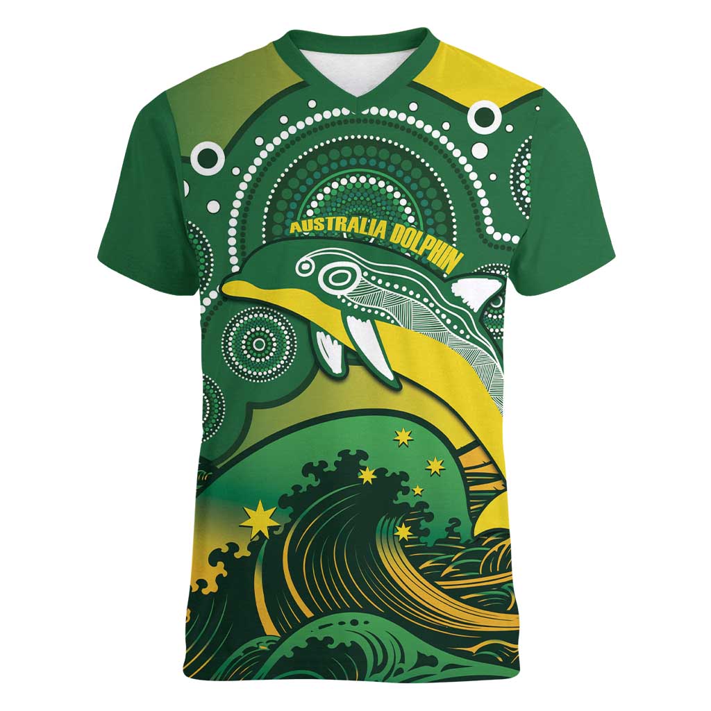 Personalised Australia Swimming Women V-Neck T-Shirt Aussie Dolphin Aboriginal National Color