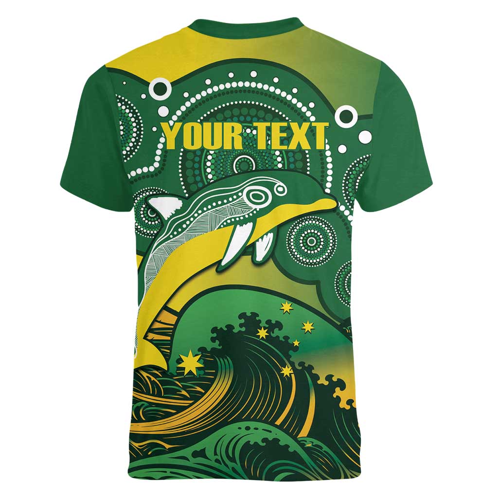 Personalised Australia Swimming Women V-Neck T-Shirt Aussie Dolphin Aboriginal National Color