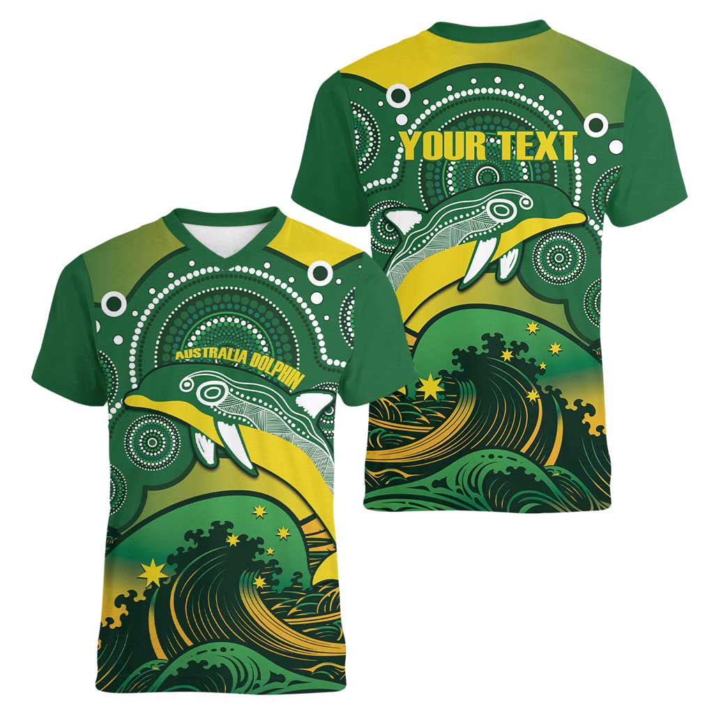 Personalised Australia Swimming Women V-Neck T-Shirt Aussie Dolphin Aboriginal National Color