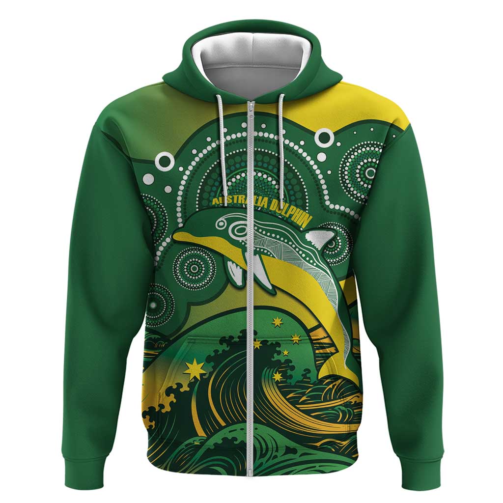 Personalised Australia Swimming Zip Hoodie Aussie Dolphin Aboriginal National Color
