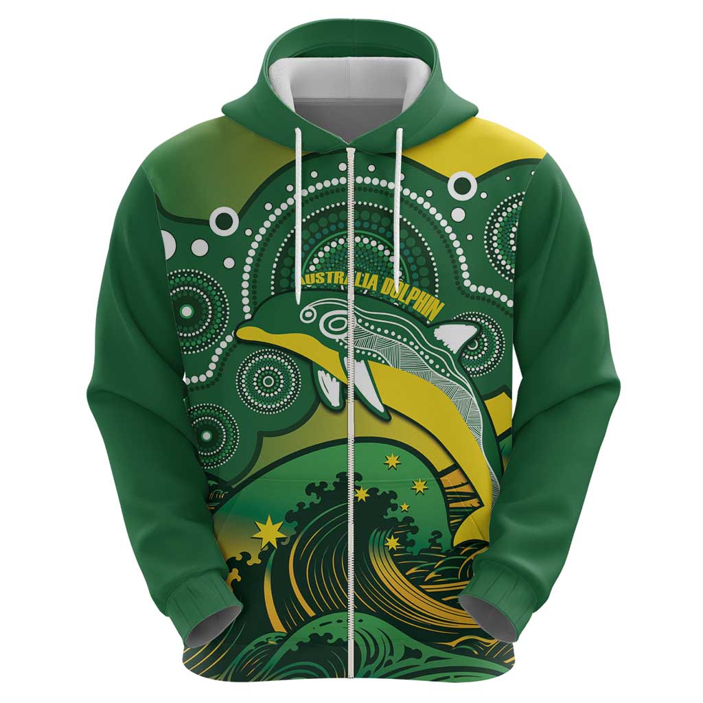 Personalised Australia Swimming Zip Hoodie Aussie Dolphin Aboriginal National Color