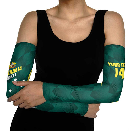 Australia Cricket Custom Arm Sleeves Go Aussie Dynamic Green - Aussie Hoodie