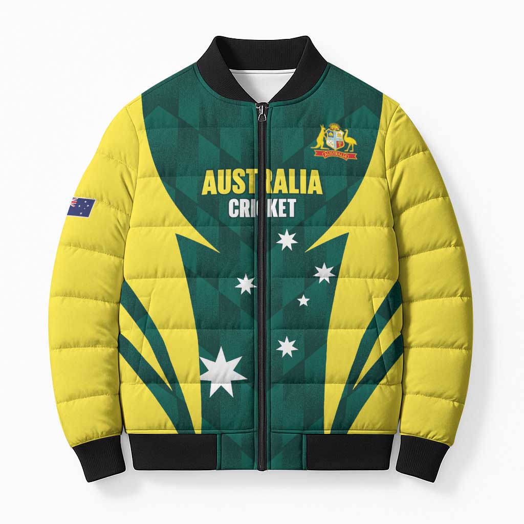 Australia Cricket Custom Bomber Puffer Jacket Go Aussie Dynamic Green - Aussie Hoodie