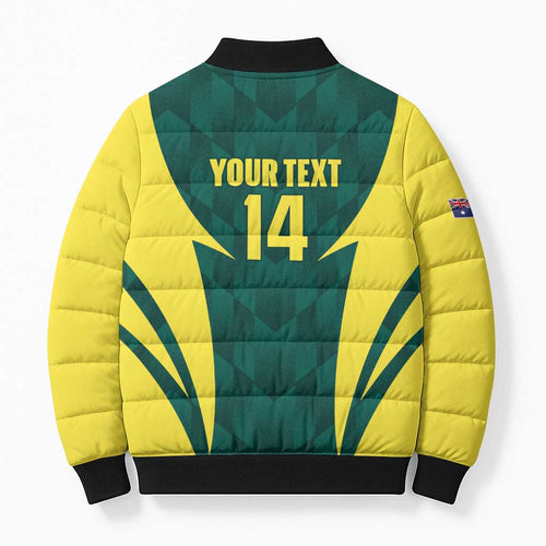 Australia Cricket Custom Bomber Puffer Jacket Go Aussie Dynamic Green - Aussie Hoodie