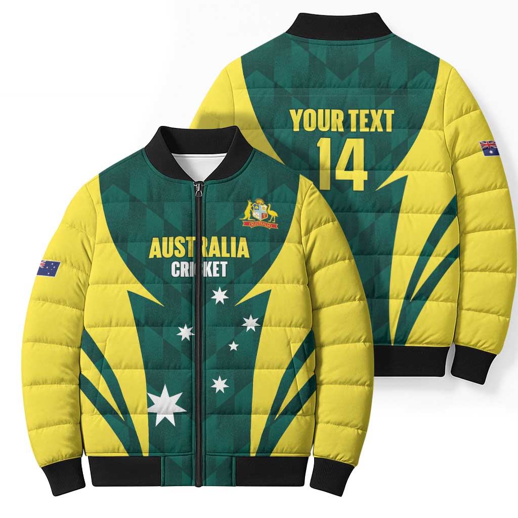 Australia Cricket Custom Bomber Puffer Jacket Go Aussie Dynamic Green - Aussie Hoodie
