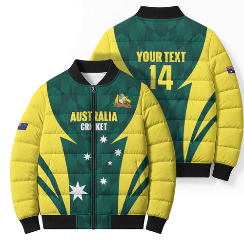 Australia Cricket Custom Bomber Puffer Jacket Go Aussie Dynamic Green - Aussie Hoodie