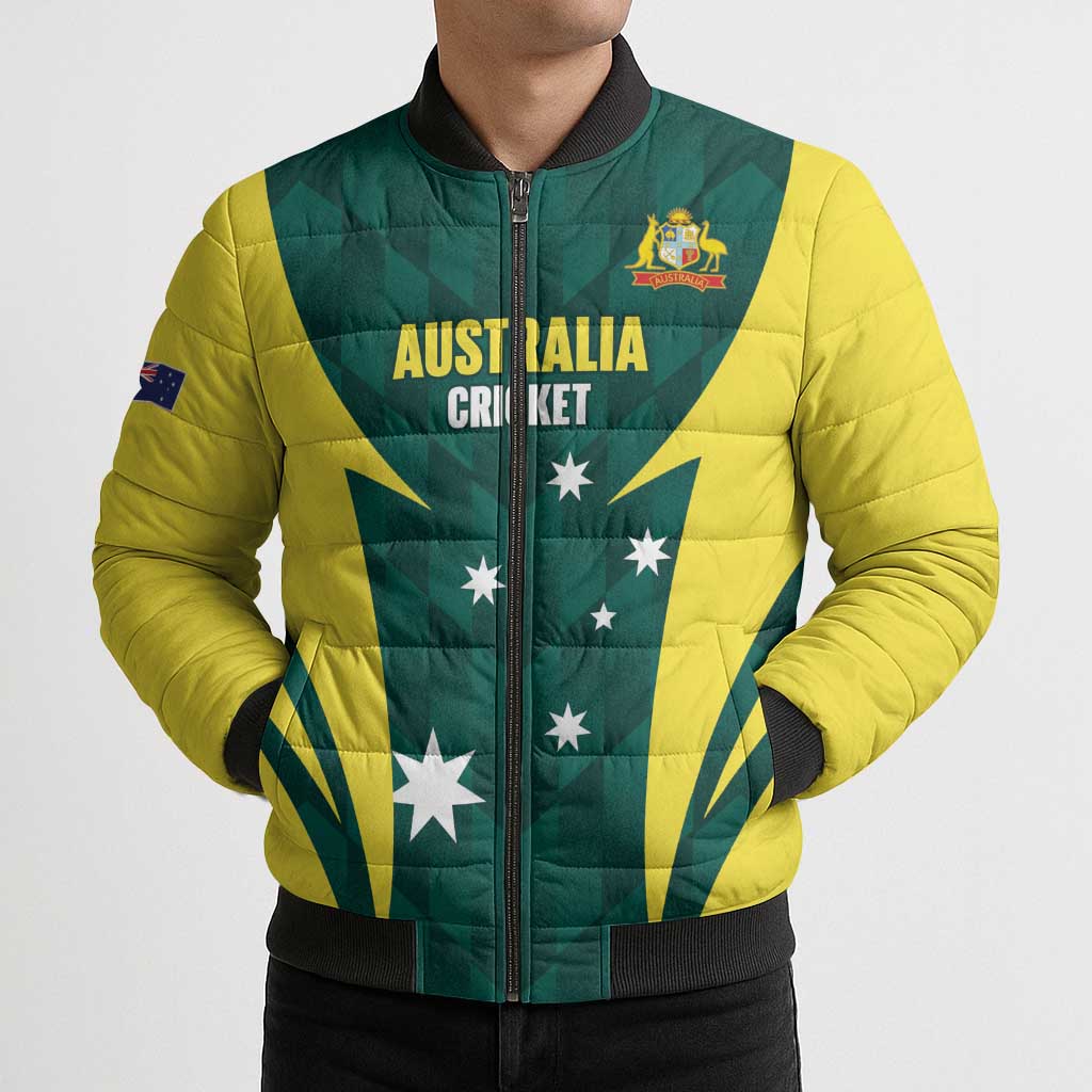 Australia Cricket Custom Bomber Puffer Jacket Go Aussie Dynamic Green - Aussie Hoodie