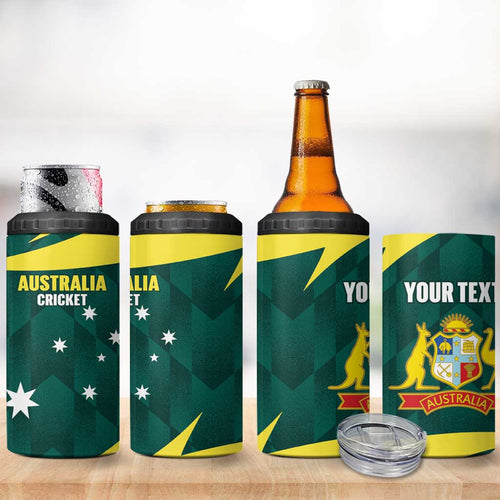 Australia Cricket Custom 4 in 1 Can Cooler Tumbler Go Aussie Dynamic Green - Aussie Hoodie