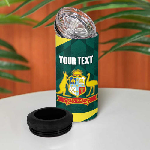 Australia Cricket Custom 4 in 1 Can Cooler Tumbler Go Aussie Dynamic Green - Aussie Hoodie