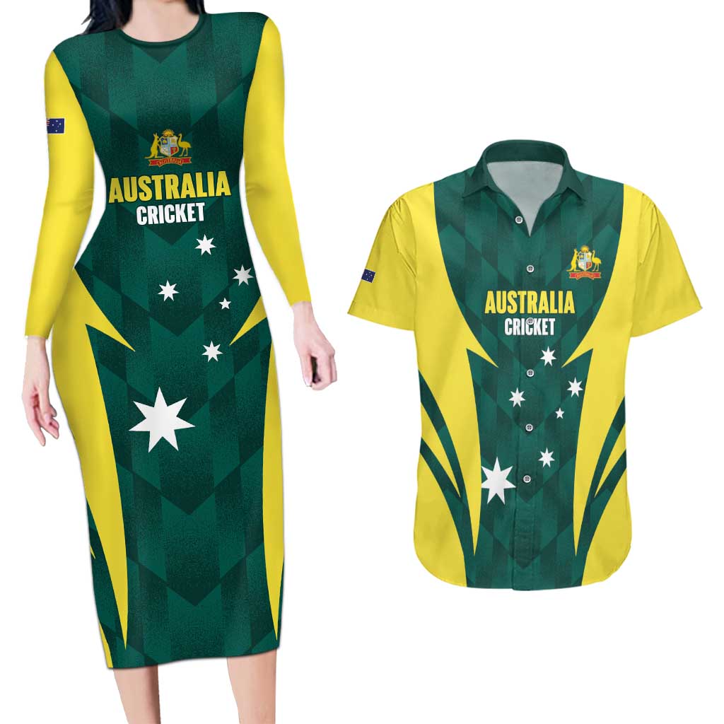 Australia Cricket Custom Couples Matching Long Sleeve Bodycon Dress and Hawaiian Shirt Go Aussie Dynamic Green - Aussie Hoodie