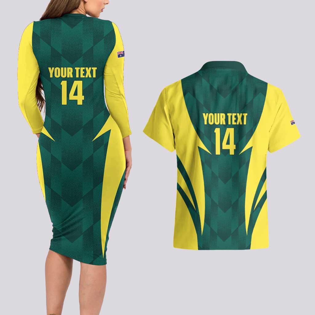 Australia Cricket Custom Couples Matching Long Sleeve Bodycon Dress and Hawaiian Shirt Go Aussie Dynamic Green - Aussie Hoodie