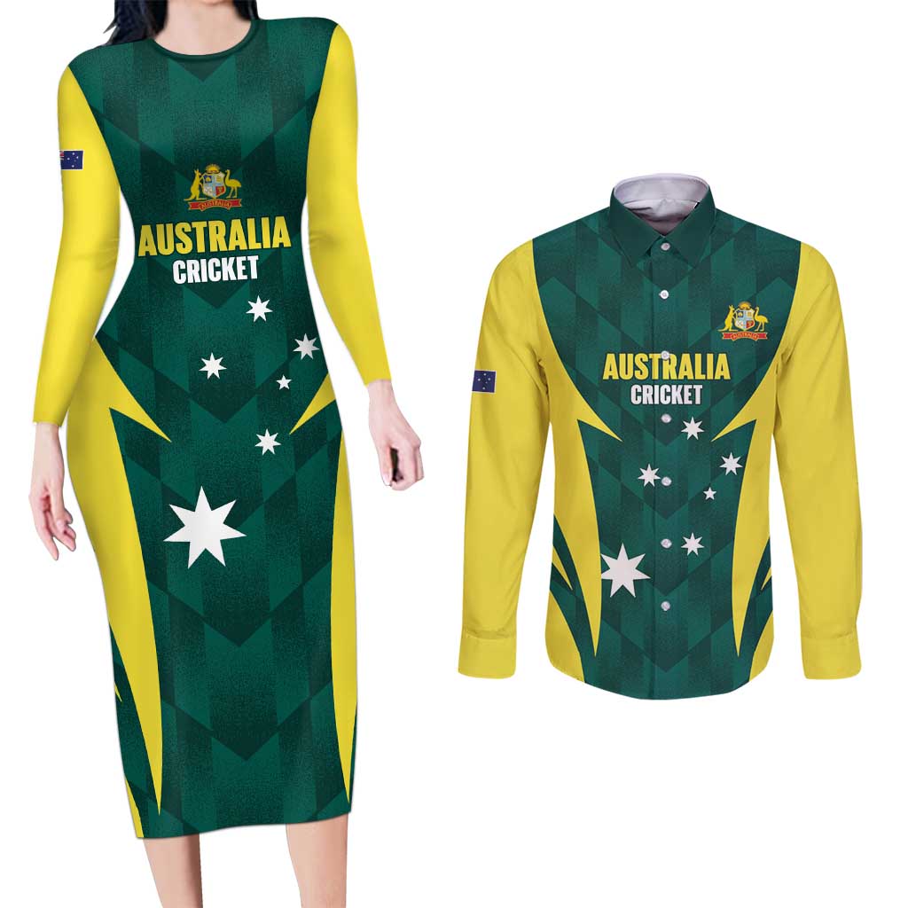 Australia Cricket Custom Couples Matching Long Sleeve Bodycon Dress and Long Sleeve Button Shirt Go Aussie Dynamic Green - Aussie Hoodie