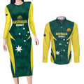 Australia Cricket Custom Couples Matching Long Sleeve Bodycon Dress and Long Sleeve Button Shirt Go Aussie Dynamic Green - Aussie Hoodie