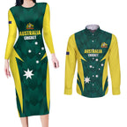 Australia Cricket Custom Couples Matching Long Sleeve Bodycon Dress and Long Sleeve Button Shirt Go Aussie Dynamic Green - Aussie Hoodie