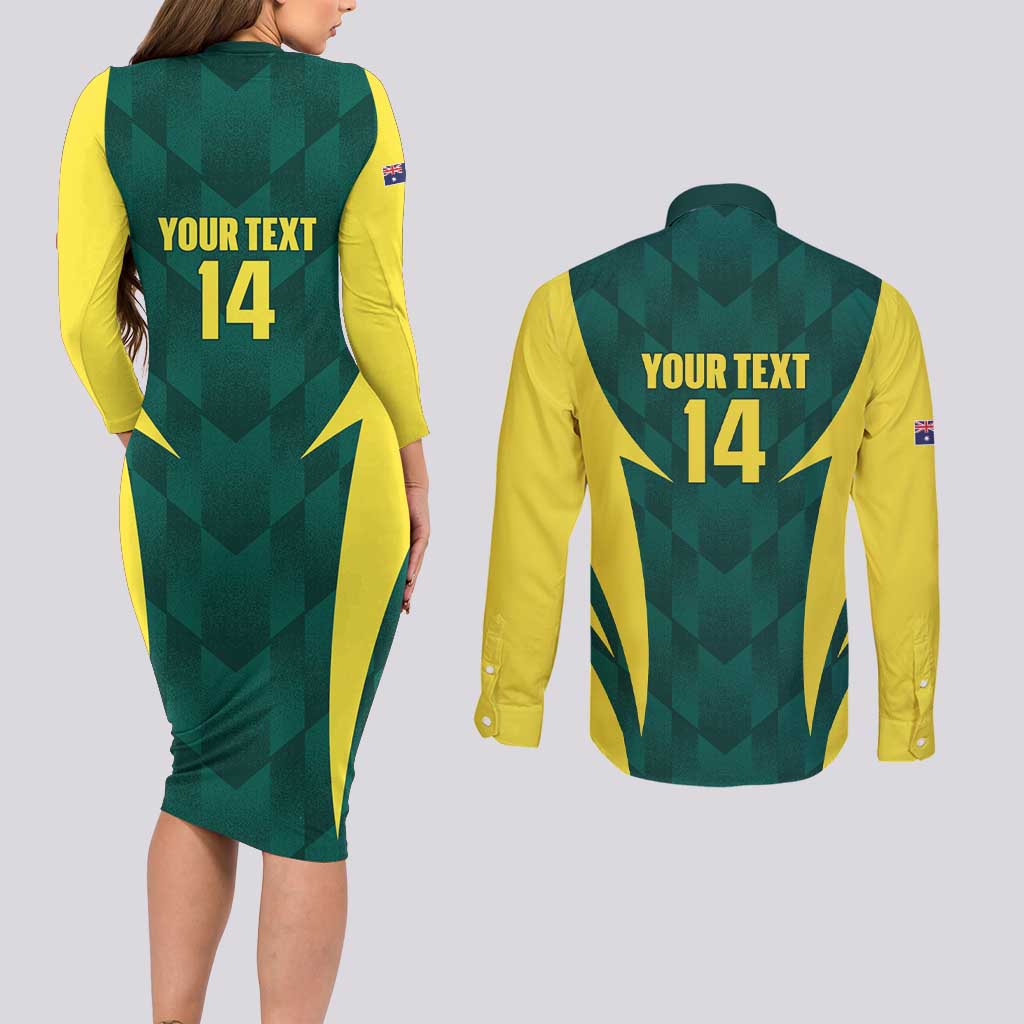 Australia Cricket Custom Couples Matching Long Sleeve Bodycon Dress and Long Sleeve Button Shirt Go Aussie Dynamic Green - Aussie Hoodie