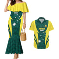 Australia Cricket Custom Couples Matching Mermaid Dress and Hawaiian Shirt Go Aussie Dynamic Green - Aussie Hoodie