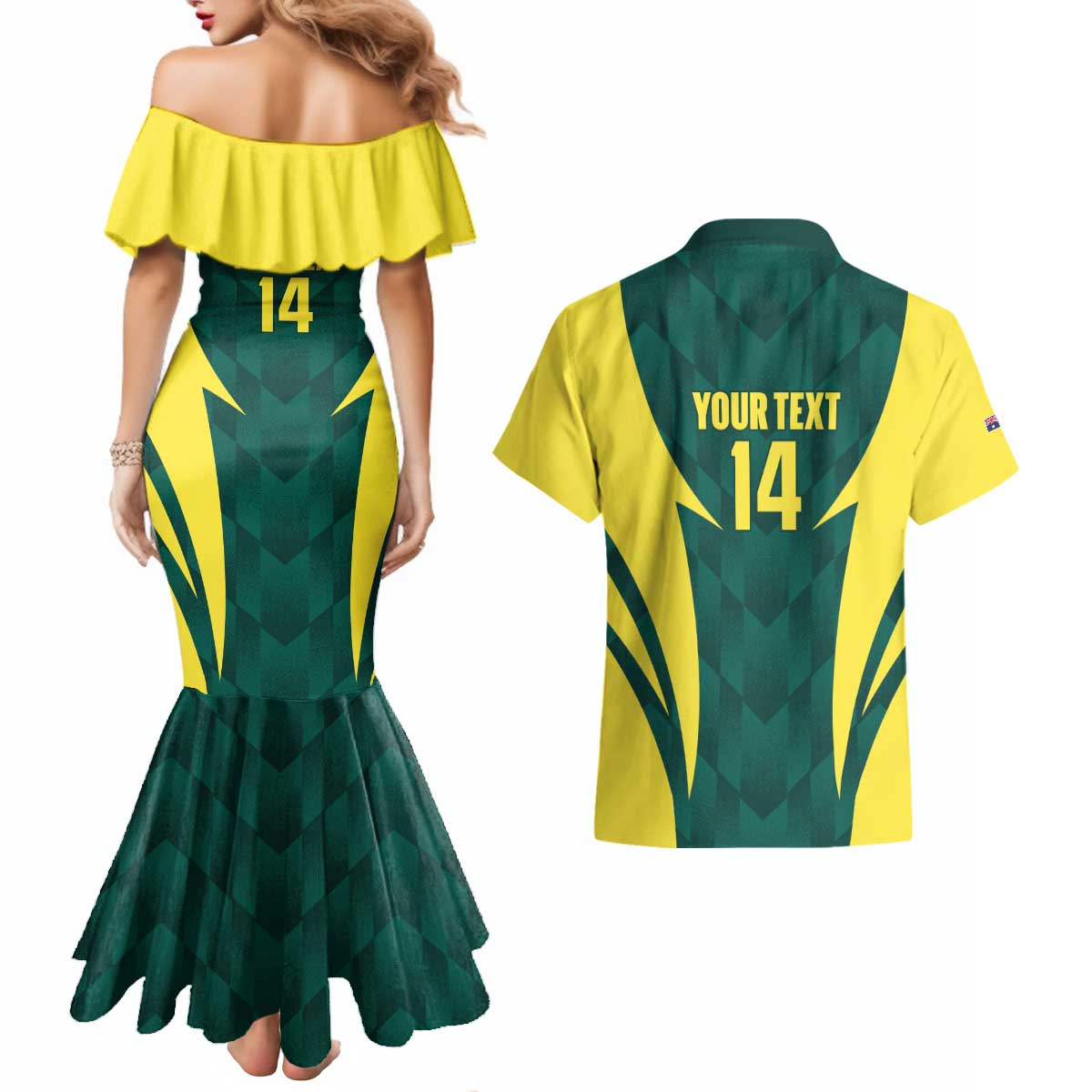 Australia Cricket Custom Couples Matching Mermaid Dress and Hawaiian Shirt Go Aussie Dynamic Green - Aussie Hoodie