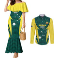 Australia Cricket Custom Couples Matching Mermaid Dress and Long Sleeve Button Shirt Go Aussie Dynamic Green - Aussie Hoodie