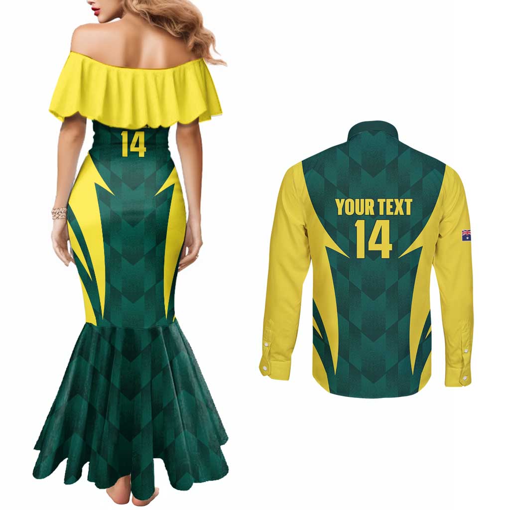 Australia Cricket Custom Couples Matching Mermaid Dress and Long Sleeve Button Shirt Go Aussie Dynamic Green - Aussie Hoodie