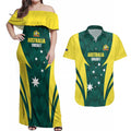 Australia Cricket Custom Couples Matching Off Shoulder Maxi Dress and Hawaiian Shirt Go Aussie Dynamic Green - Aussie Hoodie