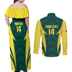 Australia Cricket Custom Couples Matching Off Shoulder Maxi Dress and Long Sleeve Button Shirt Go Aussie Dynamic Green - Aussie Hoodie