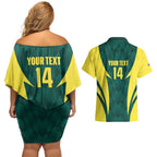 Australia Cricket Custom Couples Matching Off Shoulder Short Dress and Hawaiian Shirt Go Aussie Dynamic Green - Aussie Hoodie