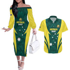 Australia Cricket Custom Couples Matching Off The Shoulder Long Sleeve Dress and Hawaiian Shirt Go Aussie Dynamic Green - Aussie Hoodie
