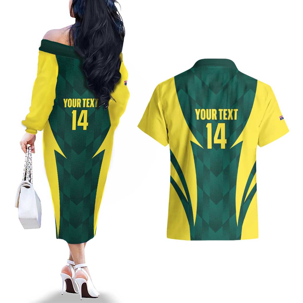 Australia Cricket Custom Couples Matching Off The Shoulder Long Sleeve Dress and Hawaiian Shirt Go Aussie Dynamic Green - Aussie Hoodie