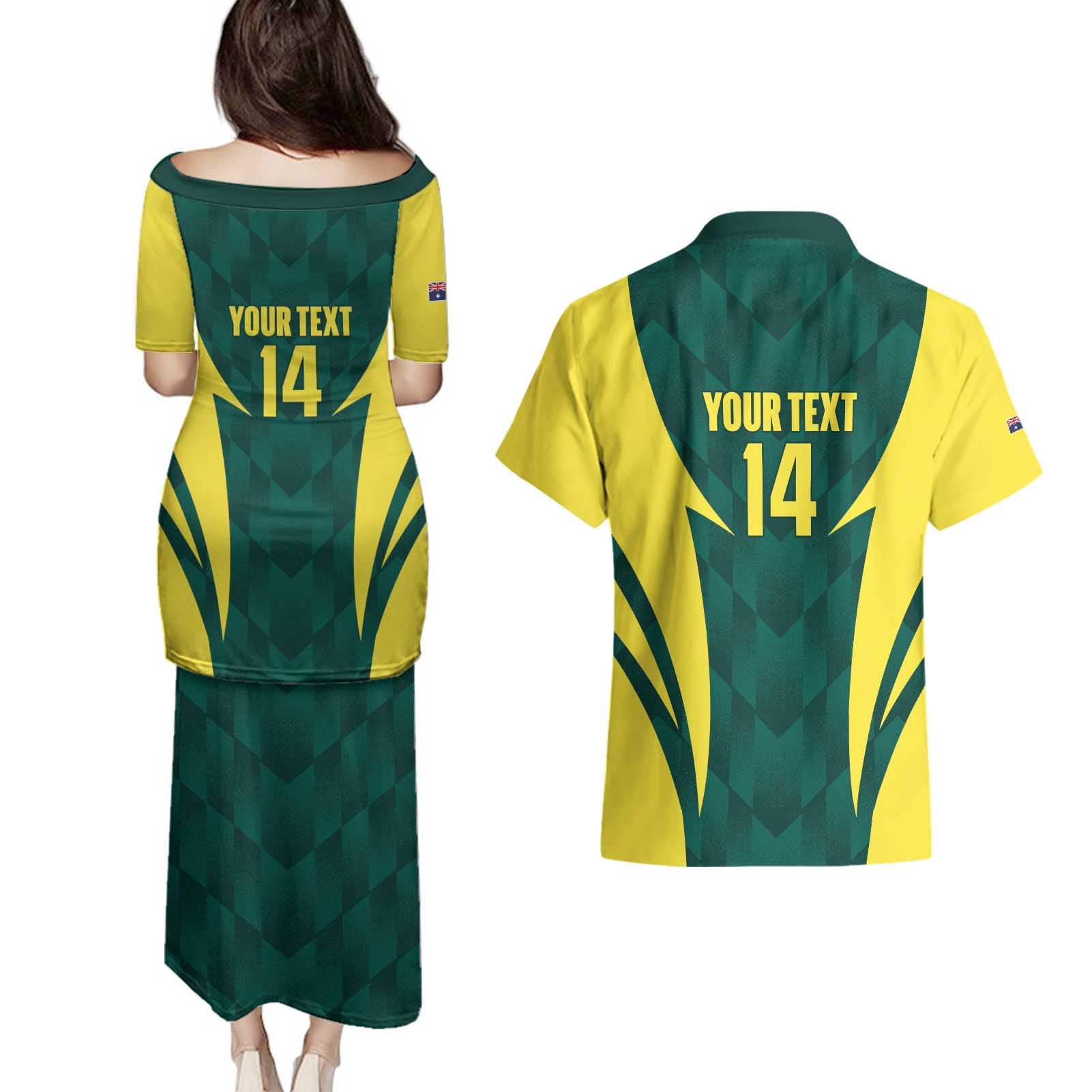 Australia Cricket Custom Couples Matching Puletasi and Hawaiian Shirt Go Aussie Dynamic Green - Aussie Hoodie