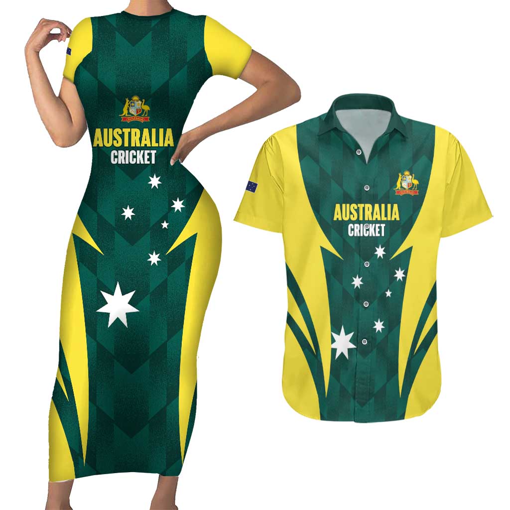 Australia Cricket Custom Couples Matching Short Sleeve Bodycon Dress and Hawaiian Shirt Go Aussie Dynamic Green - Aussie Hoodie