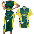 Australia Cricket Custom Couples Matching Short Sleeve Bodycon Dress and Hawaiian Shirt Go Aussie Dynamic Green - Aussie Hoodie