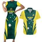 Australia Cricket Custom Couples Matching Short Sleeve Bodycon Dress and Hawaiian Shirt Go Aussie Dynamic Green - Aussie Hoodie
