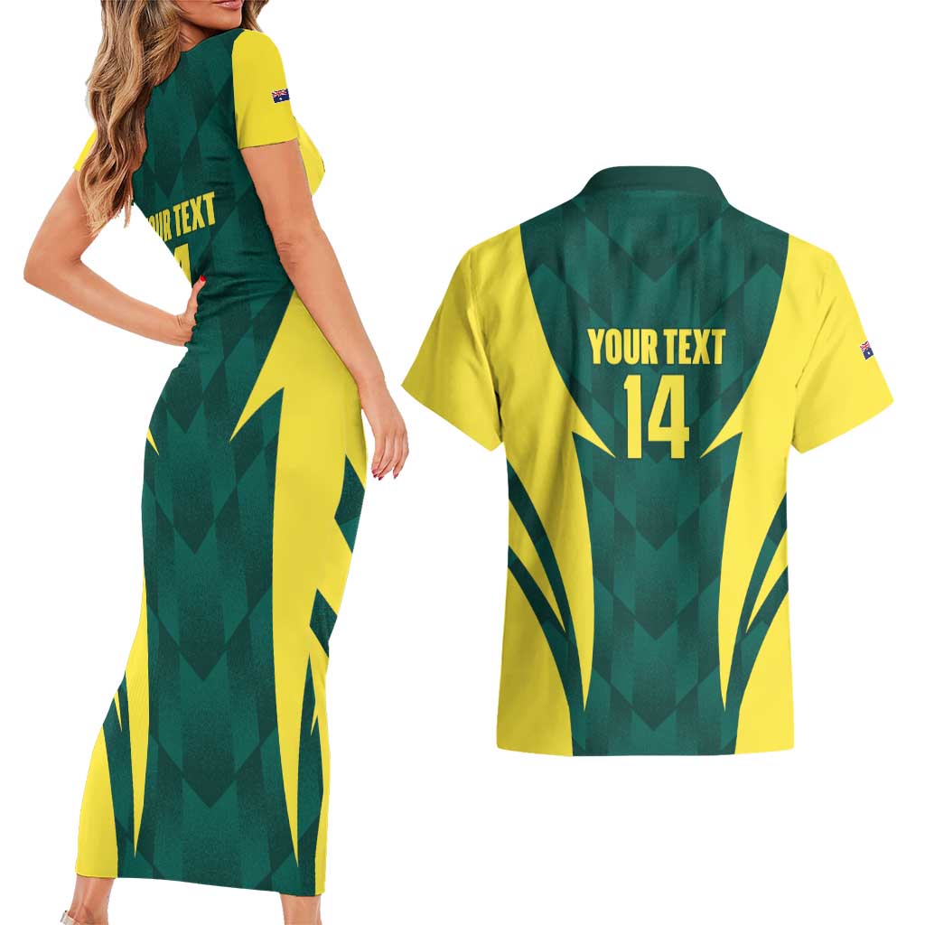 Australia Cricket Custom Couples Matching Short Sleeve Bodycon Dress and Hawaiian Shirt Go Aussie Dynamic Green - Aussie Hoodie