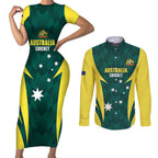 Australia Cricket Custom Couples Matching Short Sleeve Bodycon Dress and Long Sleeve Button Shirt Go Aussie Dynamic Green - Aussie Hoodie