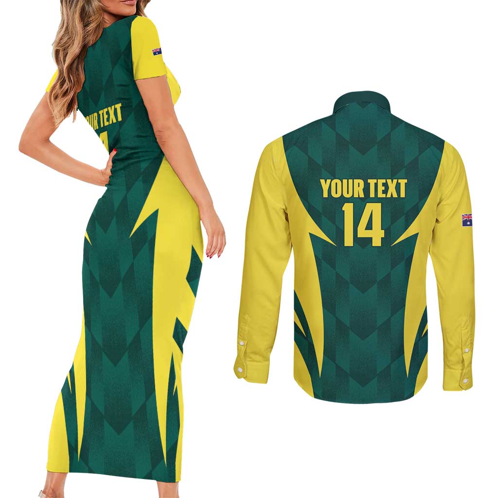 Australia Cricket Custom Couples Matching Short Sleeve Bodycon Dress and Long Sleeve Button Shirt Go Aussie Dynamic Green - Aussie Hoodie