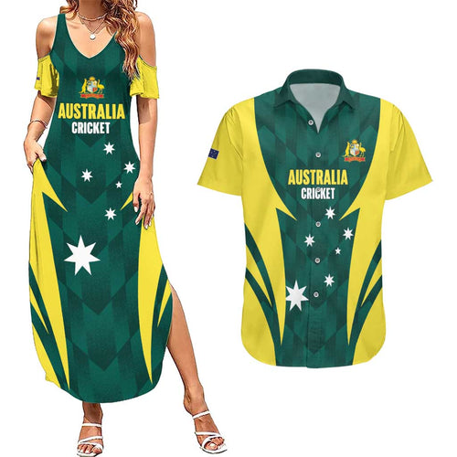 Australia Cricket Custom Couples Matching Summer Maxi Dress and Hawaiian Shirt Go Aussie Dynamic Green - Aussie Hoodie