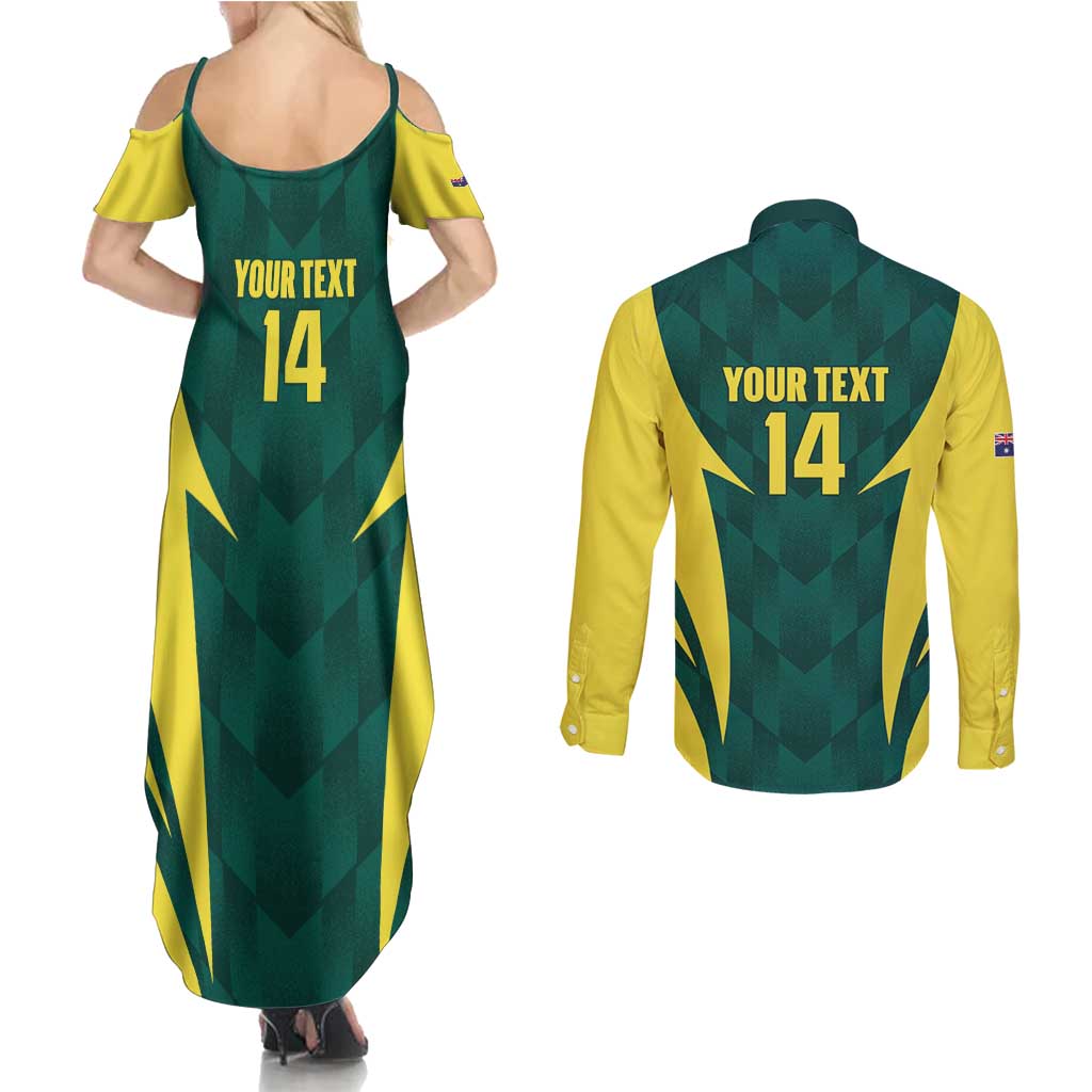Australia Cricket Custom Couples Matching Summer Maxi Dress and Long Sleeve Button Shirt Go Aussie Dynamic Green - Aussie Hoodie
