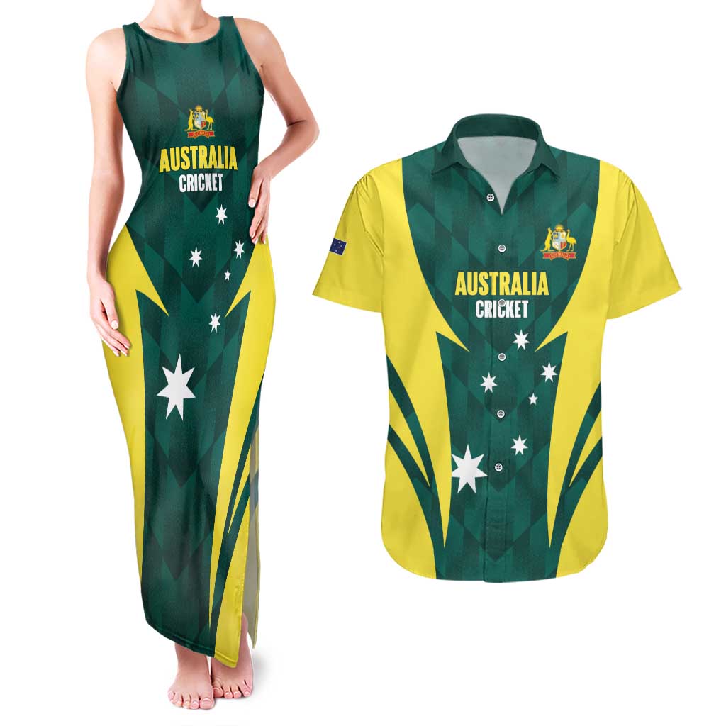 Australia Cricket Custom Couples Matching Tank Maxi Dress and Hawaiian Shirt Go Aussie Dynamic Green - Aussie Hoodie