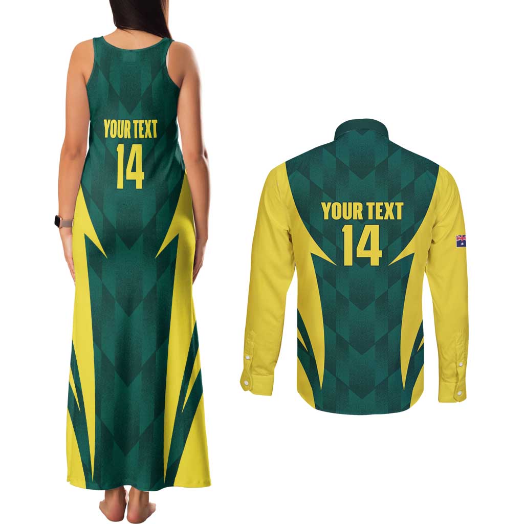 Australia Cricket Custom Couples Matching Tank Maxi Dress and Long Sleeve Button Shirt Go Aussie Dynamic Green - Aussie Hoodie