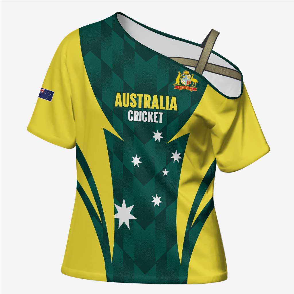 Australia Cricket Custom Cross Shoulder Shirt Go Aussie Dynamic Green - Aussie Hoodie