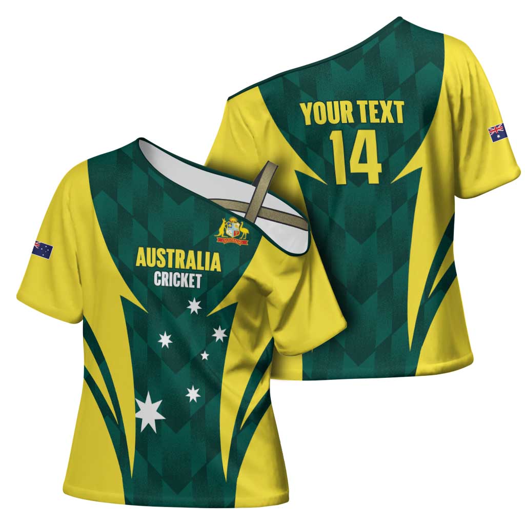 Australia Cricket Custom Cross Shoulder Shirt Go Aussie Dynamic Green - Aussie Hoodie