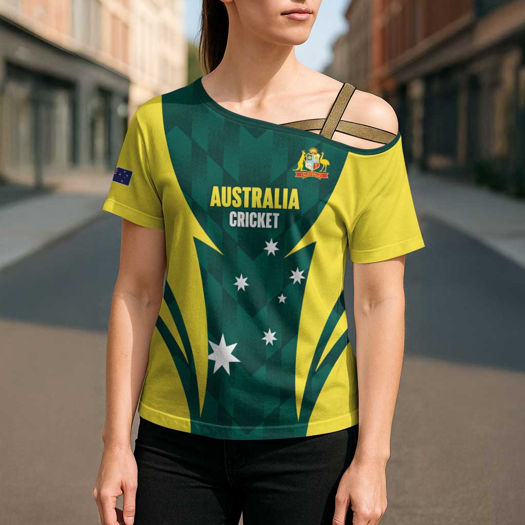 Australia Cricket Custom Cross Shoulder Shirt Go Aussie Dynamic Green - Aussie Hoodie