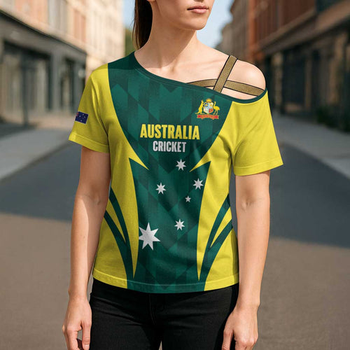 Australia Cricket Custom Cross Shoulder Shirt Go Aussie Dynamic Green - Aussie Hoodie