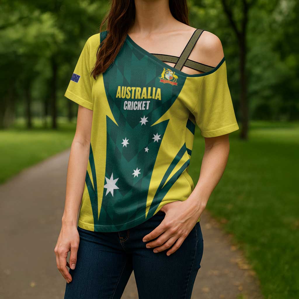 Australia Cricket Custom Cross Shoulder Shirt Go Aussie Dynamic Green - Aussie Hoodie