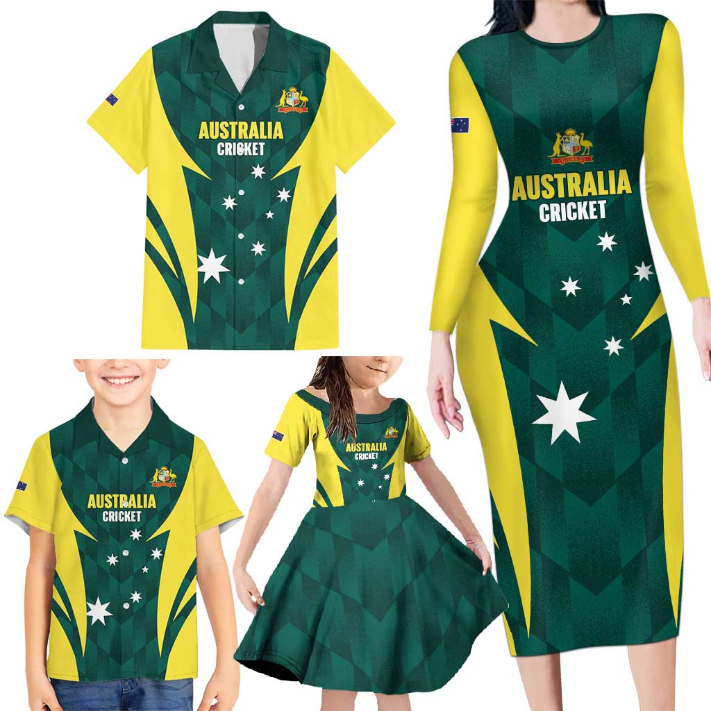 Australia Cricket Custom Family Matching Long Sleeve Bodycon Dress and Hawaiian Shirt Go Aussie Dynamic Green - Aussie Hoodie