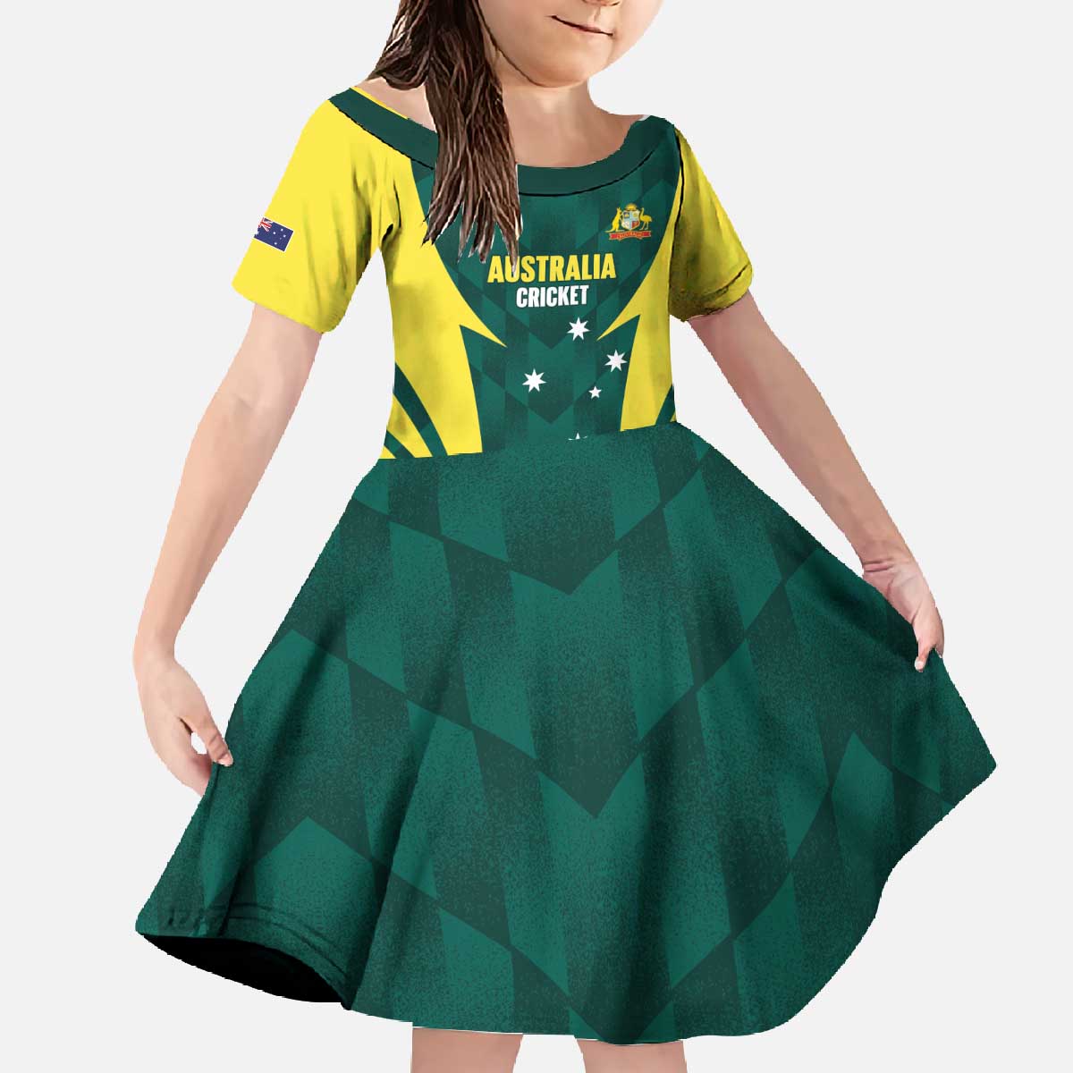 Australia Cricket Custom Family Matching Off The Shoulder Long Sleeve Dress and Hawaiian Shirt Go Aussie Dynamic Green - Aussie Hoodie